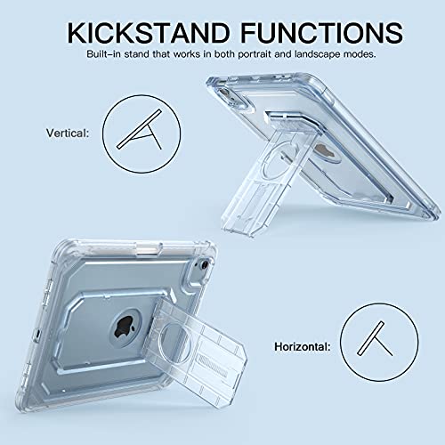 Cantis Clear Case for iPad Air 4th Generation 10.9 Inch 2020, [Built-in Screen Protector] & Pencil Holder Dual Layer Full-Body Shockproof Rugged Protective Case with Kickstand for iPad Air 4, Clear