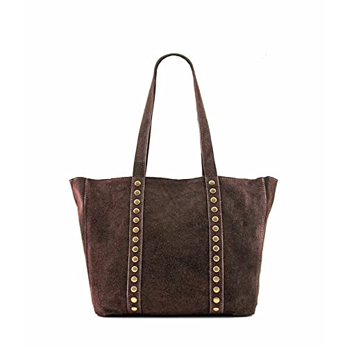 MODELISA - Bolso Hombro Antelina Shopper Casual Tachuelas Mujer (Cafe)
