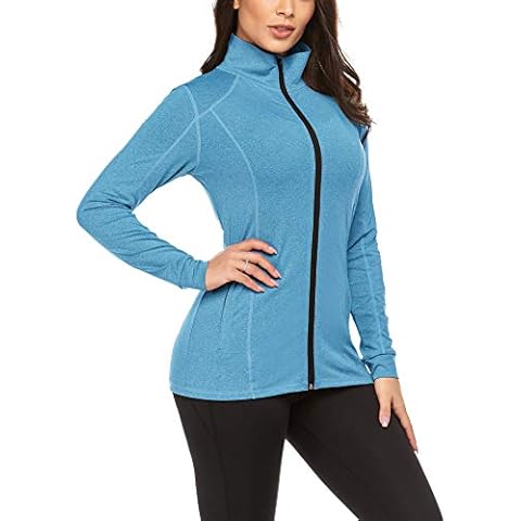 ADOME Damen Laufjacke Sportjacke Langarm Jacke Sweatjacke fuer Yoga Fitness Clearblau XXL Cover