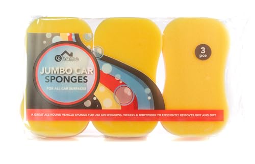 CS Home - Jumbo Car Cleaning Sponges, Pack of 3, All-Surface Vehicle Wash Sponges - Windows - Wheels