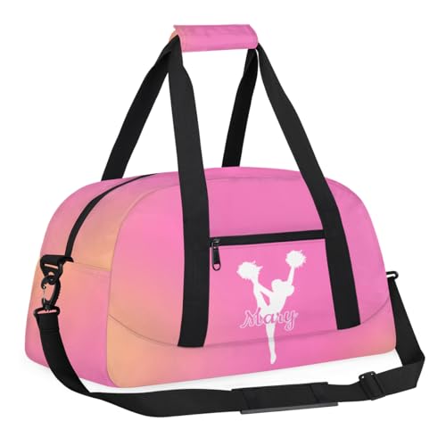 Personalized Cheer Bag Girl Sport Duffel Bag, Custom Kids Gym Bag, Customize Travel Duffle Bag with Name, Overnight Weekender Bags,Orange Pink Gradient, Cheerleading Gifts3