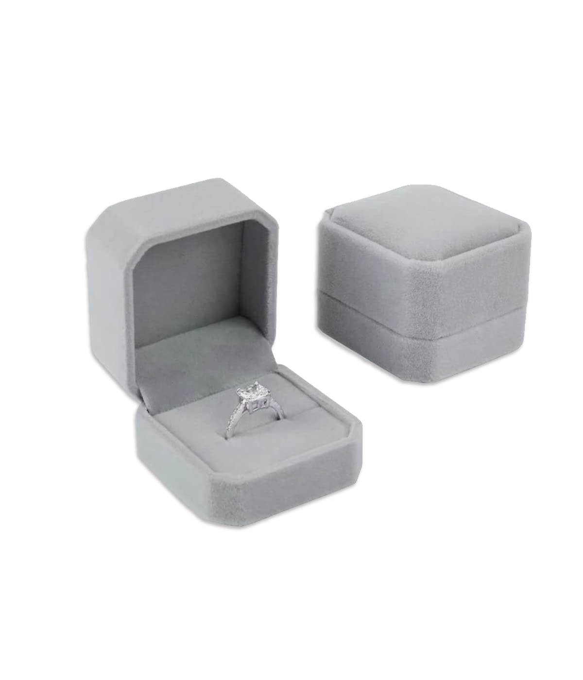 XPEX XPEX Paquete de 2 Cajas de Anillo de Terciopelo Gris Caja de Anillo de Terciopelo, Caja de Regalo de joyería para Boda y Fiesta de cumpleaños