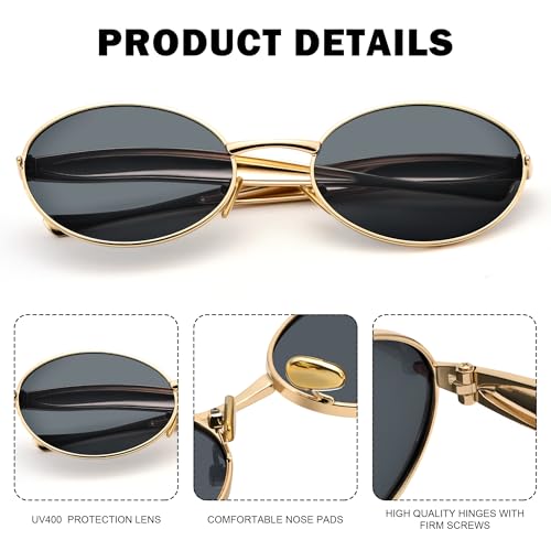 Pro Acme Small Retro Oval Sunglasses Women Men,Gold Metal Frame 90s Vintage Sun Glasses 2025 Trendy Designer Shades4