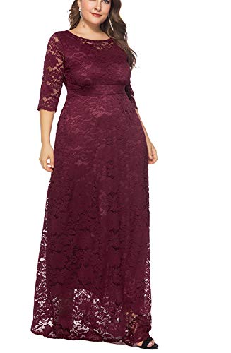 Image of Eternatastic Women's Floral Lace 2 /3 Sleeves Maxi Dress Plus Size Evening Party Dresses