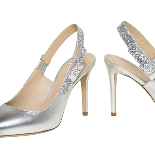 FOWT Women Slip on Pointed Toe Pumps Glitter Bow Stiletto High Heel Slingbacks Backless Elegant Prom Shoes Size 4-16 US4