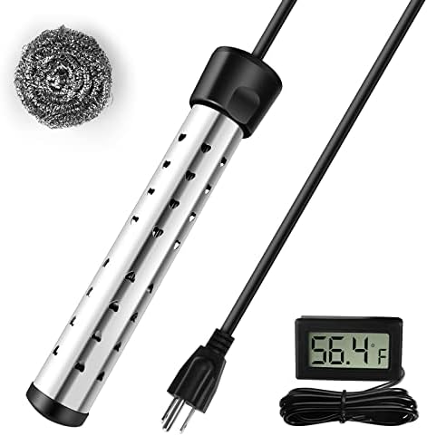 Immersion Water Heater for Boiling Bath Water,Portable Electric 304 Stainless Heater Outdoor with Guard Cover -LCD Thermometer,for MotorhomeTub Buckets ,Boils 5 Gallon Bucket of Water in Minutes (A3)