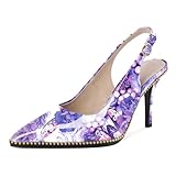 Joseywade Purple Heels Sling Back Heels Women High Heels Closed Pointed Toe Stiletto Heels Pumps Gold Metal Beaded Dress Shoes 3.5 Inch for Club Night Out Cocktail Formal Work Size 9