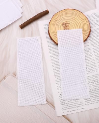 Image of 12 Pcs White Cross Stitch Bookmark, Blank Cotton Fabric Cross Stitch Book Marker with Embroidery Edge Rectangle Embroidery DIY Bookmark for Cross Titch Project (2.7 inchx7.4 inch)