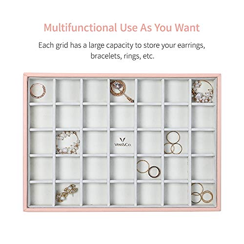 Vee Stackable Jewelry Tray Organizer, 35 Grids High-Capacity Jewelry Storage Display Tray Earring Organizer For Drawer, Necklace Bracelet Ring (Pink) #TOP3