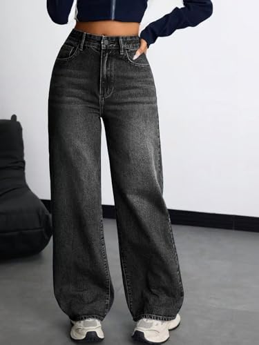 Image of KOTTY Women's High Rise Wide Leg Denim Jeans | Relaxed Fit Casual Everyday Jeans for Women