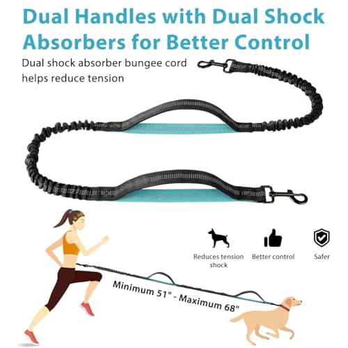 vsshe Joggingleine Hunde, Freihandleinen Hundeleine mit Verstellbarem Hüftgurt, Reflektierende Elastische Bauchgurt Hundeleine mit Dual Griffe für Spazieren Wandern Joggen(für alle Hunderassen)Schwarz