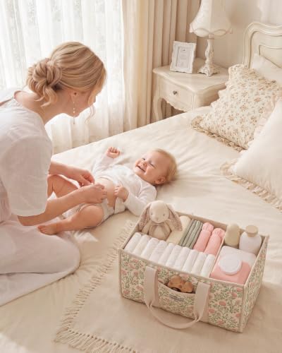 Image of Blissful Diary Floral Diaper Caddy Organizer, Storage Basket, Tulip Garden