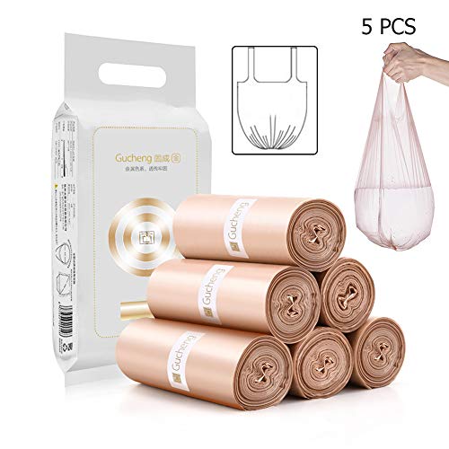 XM-ZHHY - Bolsas de basura de 20 litros, bolsas de basura para reciclaje, bolsa de basura de plástico portátil tipo chaleco para el hogar, oficina, cocina, restaurante, jardín (5 rollos, 100 bolsas)