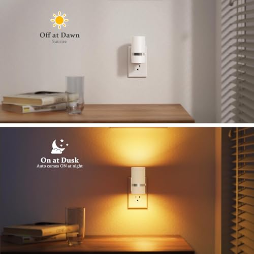 JandCase Night Lights Plug into Wall, Automatic Night Light with Dusk to Dawn, 2 Pack Amber 0-100LM Dimmable Plug in LED Nightlight for Bedroom, Hallway, Stairs — view 3
