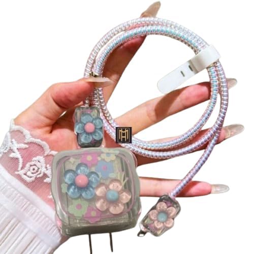 Image of Protective Charger Case for iPhone 18W 20W iPhone 15 14 13 12 11 Pro Max Charging Cable Charger Protective Cover Data Cable Protective Sleeve -(3D Flower)