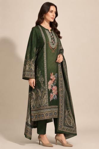 Image of WOOL'S KART|Women's Floral Printed Straight Kurta with Trousers & Dupatta Set | 3-Piece Ethnic Suit Set 103