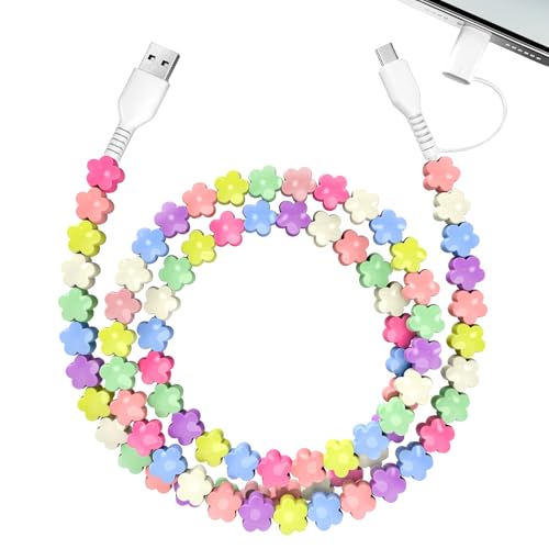 ATESSON USB C Cable 2 in 1 Multi Beaded Charging Cord 3.3FT 60W Fast Charging Beaded Phone Charger Cord for iPhone 17 16 15 14 13 12 Pro Max and Android Cute Multi Charging Cable for Women Girls Color