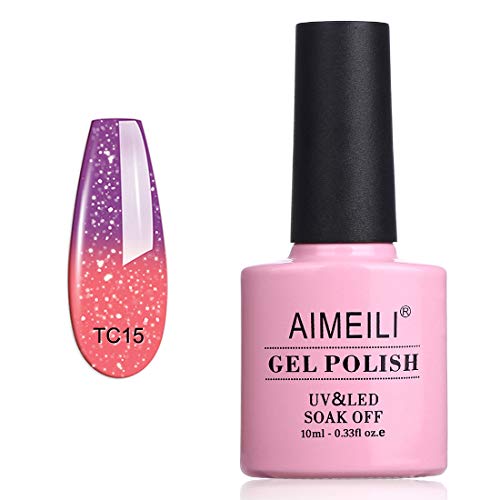 AIMEILI Esmaltes Semipermanentes para Uñas Temperatura Cambio De Color Camaleón Soak Off UV LED Uñas De Gel - New Glitter Purple To Pink (TC15) 10ml