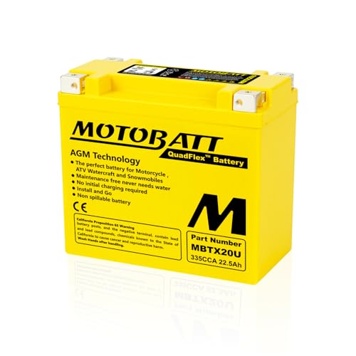 MotoBatt MBTX20U (12V 22.5 Amp) 335 CCA Factory Activated Maintenance Free QuadFlex AGM Battery