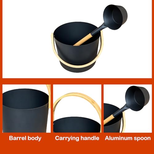 Pcmursal Sauna Bucket, 7l Sauna Bucket and Ladle Set, Sauna Accessories Kit, Aluminum Sauna Bucket and Ladle for Bathrooms, Saunas & Steam Baths