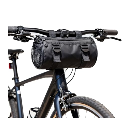 SEAFEW 4L Black Bike Handlebar Bag, Waterproof Bicycle Accessories, Bike Frame Front Pouch with Zipper and Shoulder Strap, Small Mountain Road Bike Barrel Bag