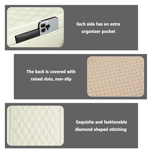 Image of Stacool Upgraded Car Center Console Cover,Microfiber Leather Car Armrest Cover Cushion with 2 Storage Bags,Universal Car Armrest Storage Box (Cream)