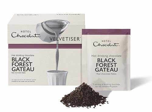Hotel Chocolat Black Forest Gateau Hot Chocolate Sachets - Luxury Chocolate Flakes - Pack of 10 Single-Serve Sachets 310g - Suitable for Vegetarians