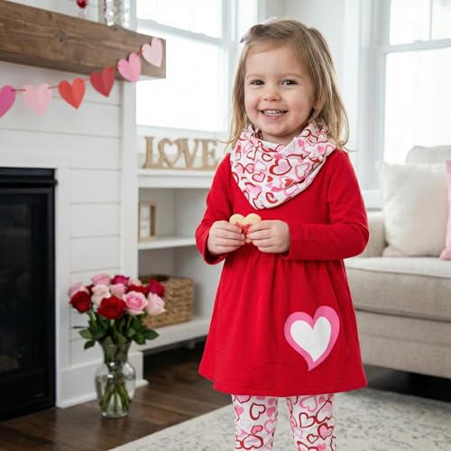 Image of Unique Baby Girls Kids Toddler 3pc Outfit Set Long Sleeve Lightweight Tunic Top Leggings and Scarf
