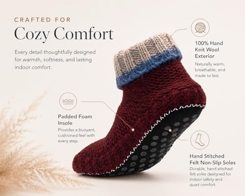 Image of Tibetan Socks Wool Hand Knit Fleece Lined Mid Bootie Slipper Sock Non Slip Sole