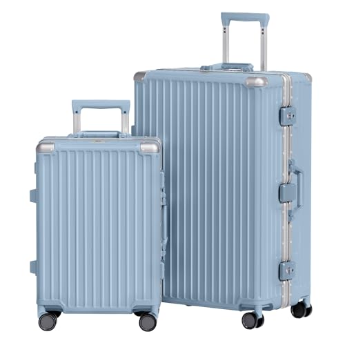 AnyZip Luggage Sets 2 Piece Aluminum Frame Carry On and Checked Suitcase PC ABS Hard Shell TSA Lock No Zipper(Hazeblue, 20/28)