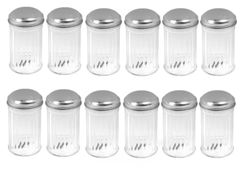 Soro Essentials- Set of 12 Acrylic 12 oz. Retro Style with Stainless Steel Side Flap Cap Sugar Pourers- Sugar Shaker Sugar Containers for Countertop Kitchen Set Sugar Container for Coffee Bar