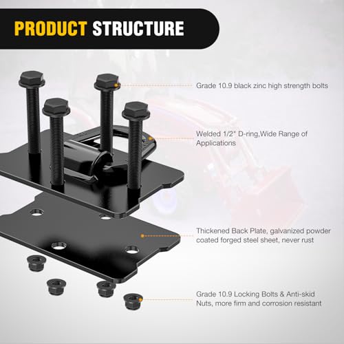 Image of Nilight 1 /2 inch Heavy Duty Trailer D Ring Tie Down Anchors with Backing Plates | 12,000 lb max load forged steel, mounting hardware included, for trailer tractor UTV truck,2 pack black