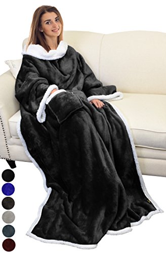 Catalonia Sherpa Wearable Blanket with Sleeves Arms,Super Soft Warm Comfy Large Fleece Plush