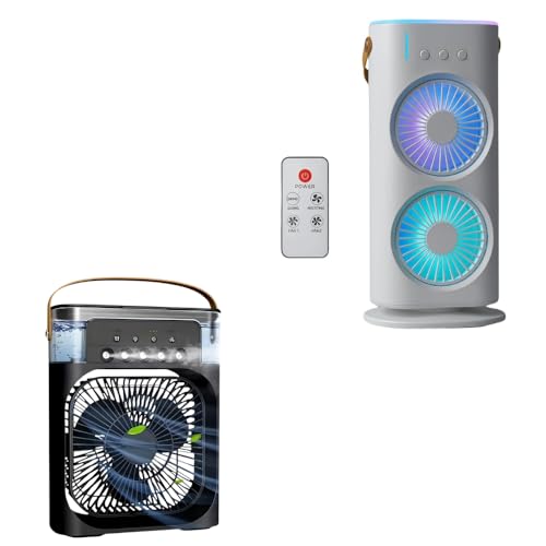 Image of Lapras 𝟏𝟓-𝐘𝐞𝐚𝐫 𝐋𝐨𝐧𝐠-𝐋𝐢𝐟𝐞 𝐖𝐚𝐫𝐫𝐚𝐧𝐭𝐲 Combo C260 Mini Air Cooler 3-in-1 with Dual Fan Heads, USB Rechargeable Air Cooling Humidifier and Mist Spray, LED Lights 3 Speed Fan