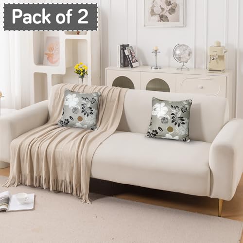 Image of HOKIPO 'Elira Series' Printed Quilted Cushion Cover for Sofa 16x16 Inches, Set of 2, Feather Brown Floral (AR-6231-C1*2)