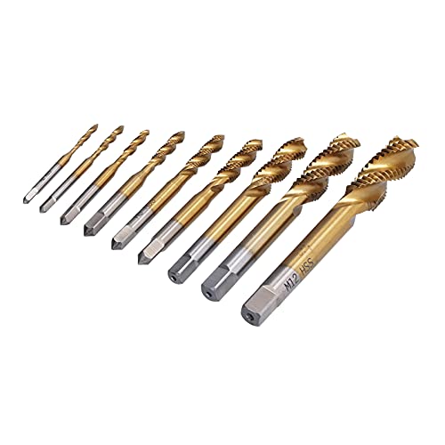 CONJUNTO DE FLUTA ESPIRAL TI REVESTIDO HSS PARAFUSO LINHA DE FERRAMENTA DE MÃO HARDWARE 9 TAMANHOS M