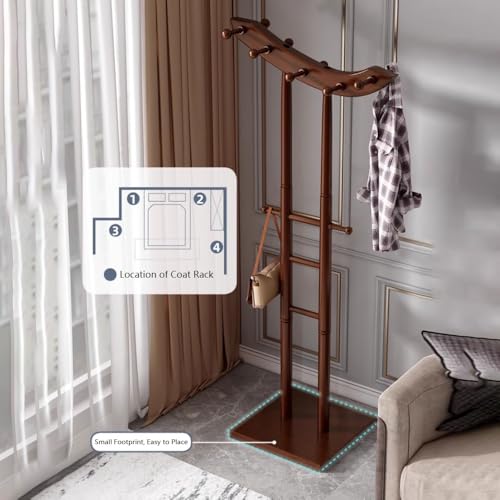 Perchero de pie para ropa colgador de madera maciza vertical negro de dormitorio 7