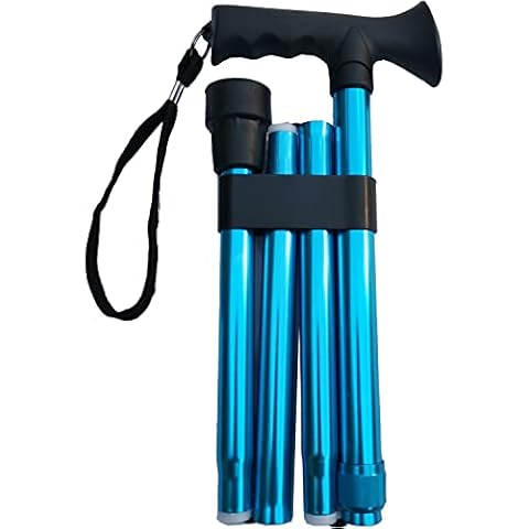 Dr. Bone's Therapeutics ® Easy Folding Walking Stick - Gel Handle Height Adjustable Comfort Grip Collapsible Folding Cane for Men & Women Adjustable Length Lightweight Walking Sticks - Blue Cover
