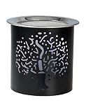 RÄUCHERSTÖVCHEN aus Eisen in SCHWARZ mit LEBENSBAUM Motiv – Handgefertigt, Sieb für Räuchern mit TEELICHT, Aromatherapie STÖVCHEN, 8 cm Höhe – Perfekt für Meditation und spirituelle Atmosphäre