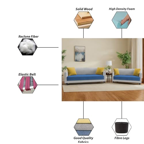 Image of Casaliving Dominic 3 + 2 Seater Sofa Set for Living Room (Blue Grey) Premium Fabric Sofa