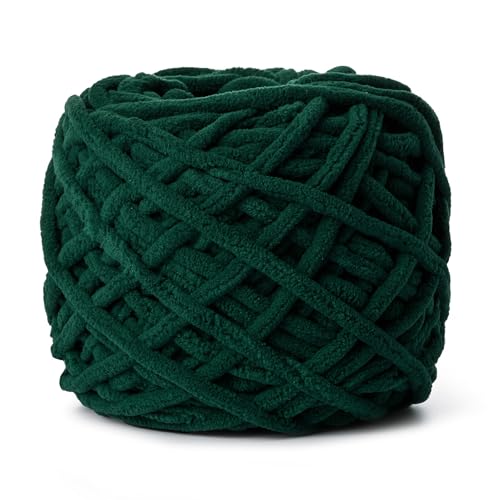 Image of Fluffy Chenille Chunky Yarn for Crocheting 100g(65.6yd) - Baby Yarn for Crocheting Soft - Velvet Yarns for Crochet Blanket - Amigurumi Crochet Yarns (Dark Green)