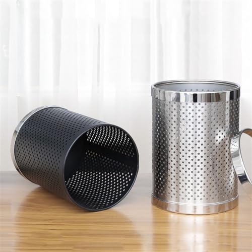 Compost bin Kitchen/Garbage Round Trash Can No Lid, Stainless Steel Hollow Trash Can, Open Top Wastebasket Recycling Bin with Pressure Ring for Home Office Business Step Trash can(Silver,S)