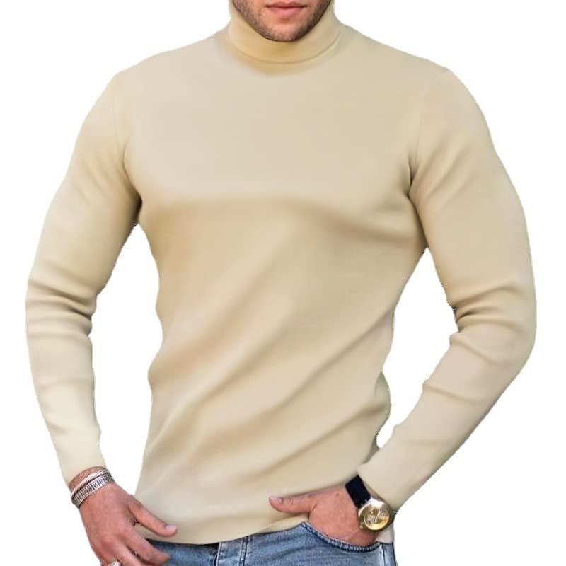 Mannen Slim Fit Effen Coltrui Fluwelen T-shirts Kleding All Match T-shirts met lange mouwen Slim Fit Casual Pullover Hemd Tops for Heren (Color : Light Coffee, Size : XXL 65-72KG
