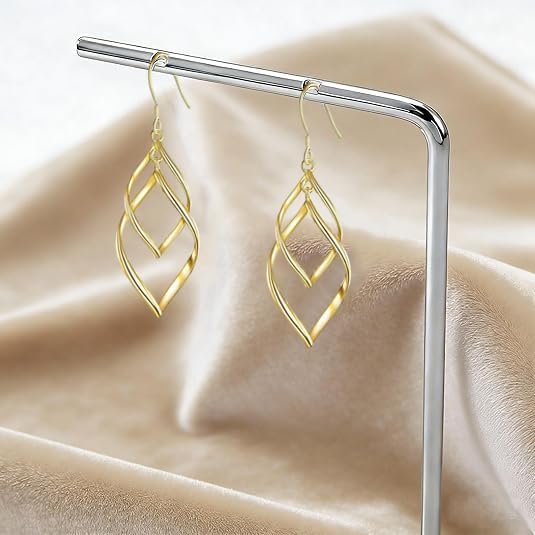 Sterling Silver Dangle Earrings for Women, 14k Gold Plated Double Linear Drop Statement Earrings Anniversary Birthday Gifts for Women - Image 6