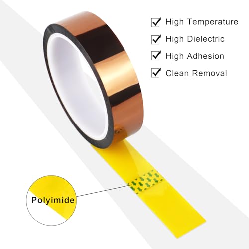 Image of BOMEI PACK Heat Resistant Tape,Thermal Tape,High Temperature Tape,Heat Vinyl Press Tape for Heat Transfer,Polyimide Tape for Protecting CPU, PCB Circuit Board (25mm x 33m)