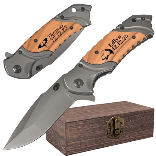 PolyYL Personalisiertes Klappmesser, Taschenmesser, Outdoor Survival Messer für Camping, Angeln. Ein Geschenk für Männer zum Geburtstag, Vatertag oder einen besonderen Anlass.