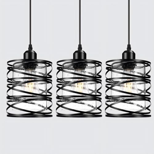 Pendant Lights 3 Pack Kitchen Lights with Bubble Seeded Glass