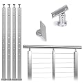 Muzata 4Pack Cable Railing Post Square Weldless 42"x2"x2" Stainless Steel Brushed Pre-Drilled Posts Wood Concrete Surface Mount Deck Balustrade Invisible PS01 LH4L, PT1 PT2 PT6