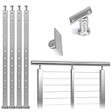 Muzata 4Pack Cable Railing Post Square Weldless 42'x2'x2' Stainless Steel Brushed Pre-Drilled Posts...