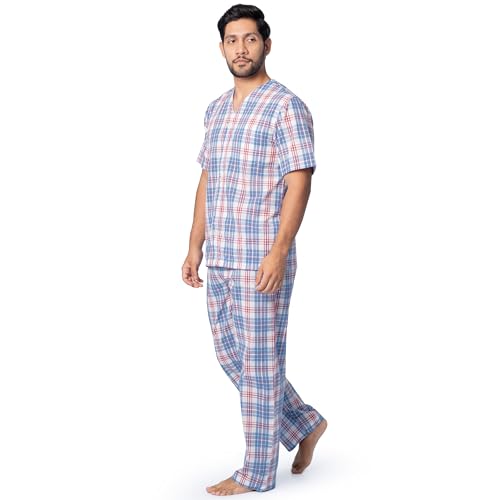 Image of Fruit of the Loom Men's Broadcloth Short Sleeve Top and Long Pants Pajama Set